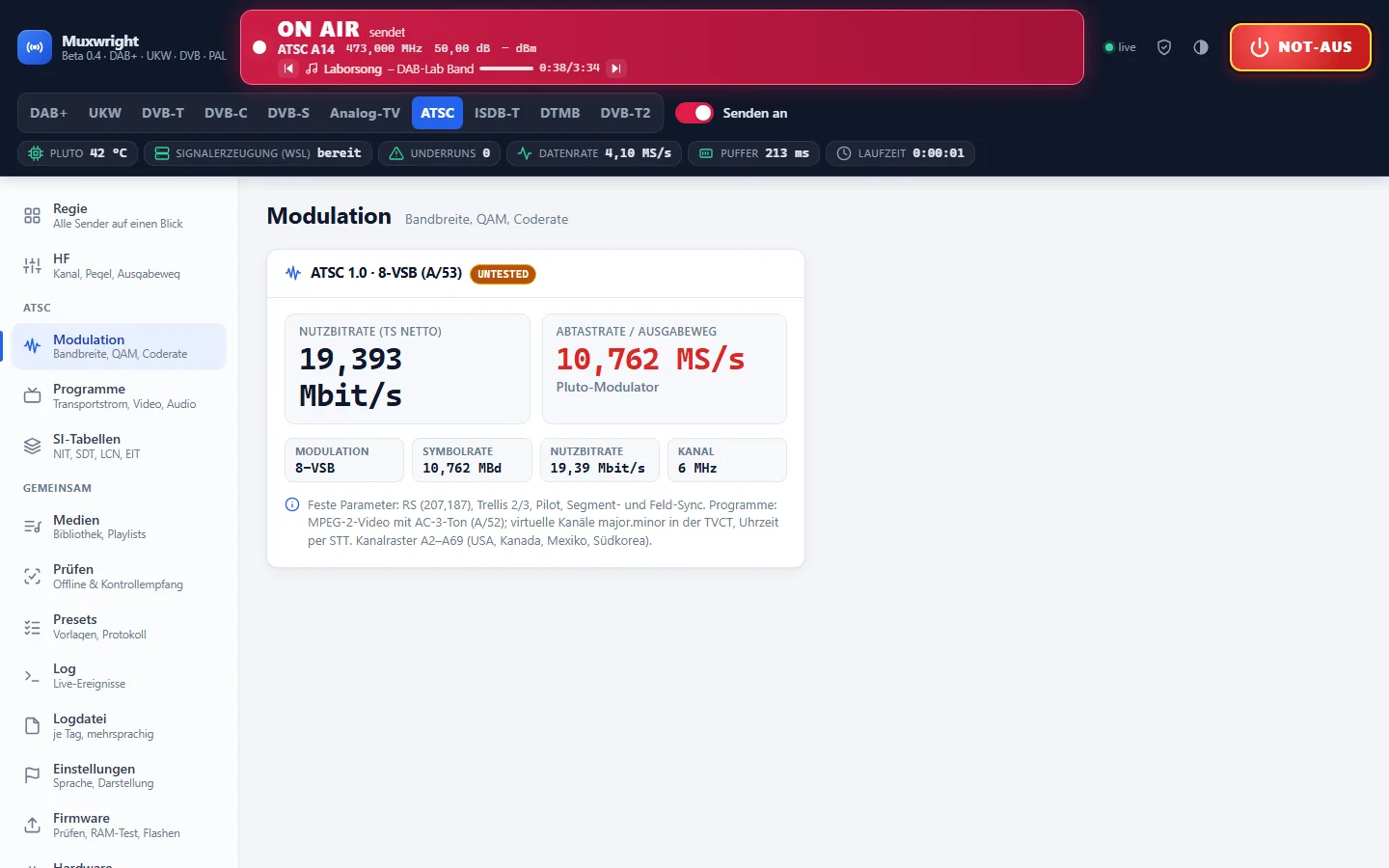Dashboard view ATSC 1.0