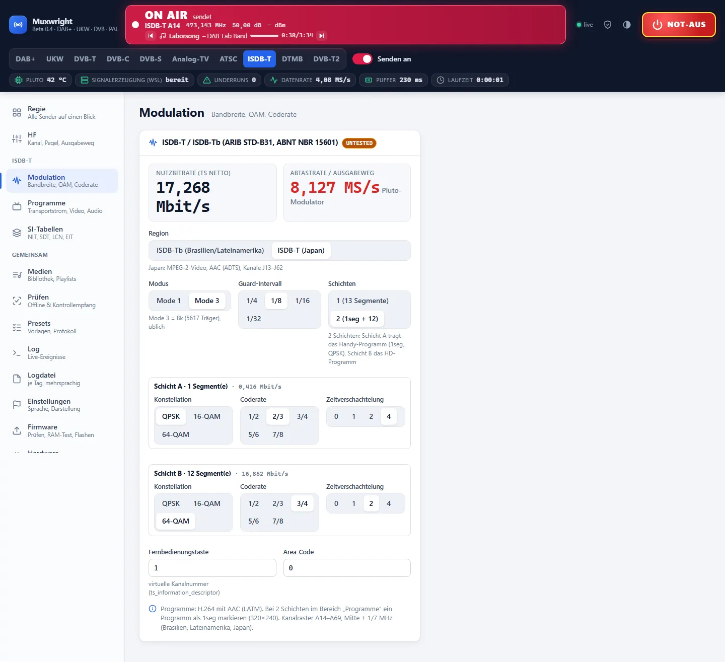 Dashboard view ISDB-T / Tb
